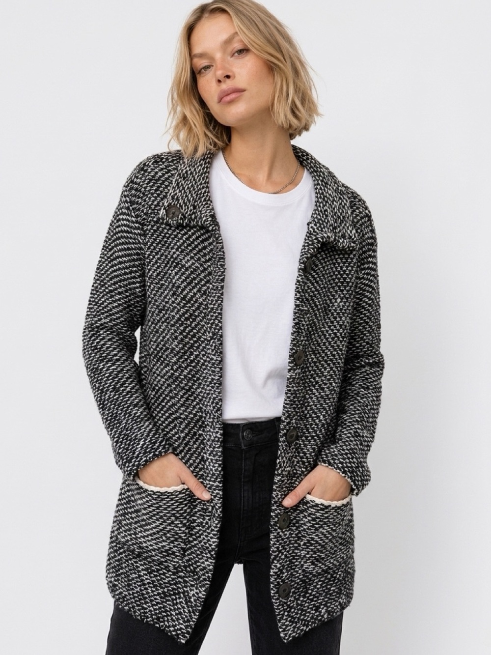 Eileen Fisher Petite Organic Cotton Marled Knit Sweater Cardigan Size Small Pet